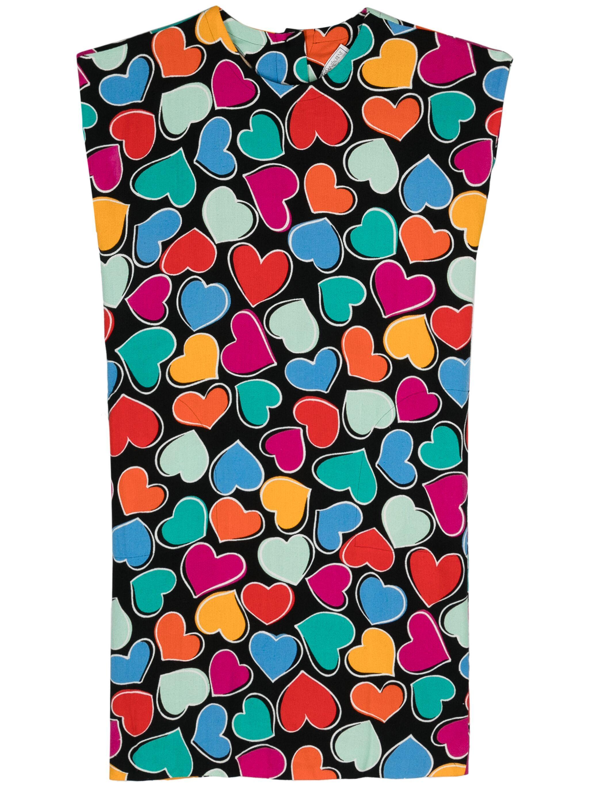 Yves Saint Laurent YSL heart print dress featuring a back buttons detail, low accross shoulder.
Circa 1980's
Composition: 100% viscose
Label size 38fr/US6 /UK10
Made in France. 
In good vintage condition. 
We guarantee you will receive this gorgeous