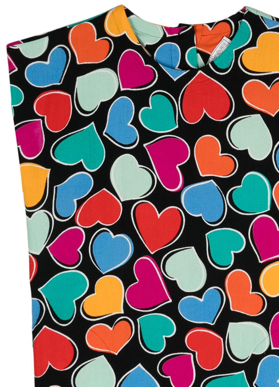 Black Yves Saint Laurent YSL Heart Print Dress