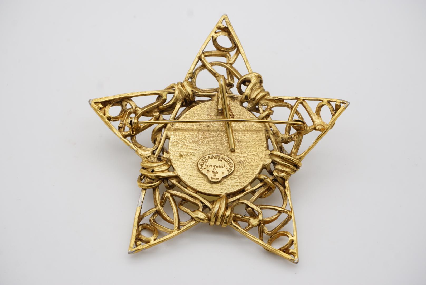 Yves Saint Laurent YSL Huge Yellow Crystal Openwork Star Pentagram Gold Brooch  For Sale 4