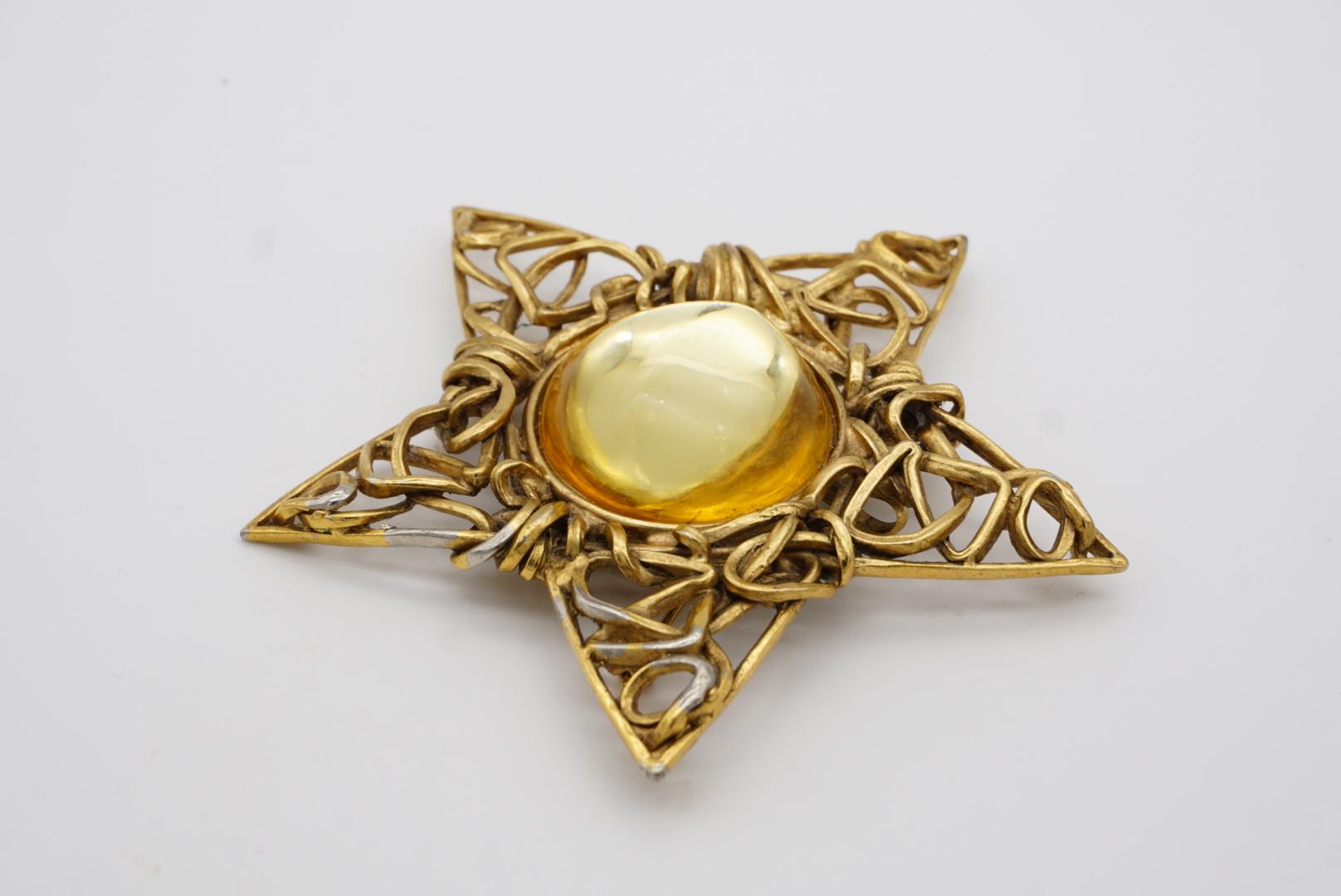 Women's or Men's Yves Saint Laurent YSL Huge Yellow Crystal Openwork Star Pentagram Gold Brooch  For Sale