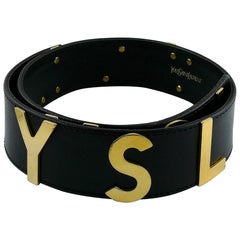 Yves Saint Laurent YSL Iconic Black Leather Logo Belt