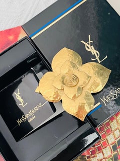 Yves Saint Laurent YSL Iconic Gold Pendant Double Layer Dogwood Flower Brooch