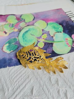 Yves Saint Laurent YSL Iconic Large Vivid Gold Goldfish Citrine Openwork Brooch