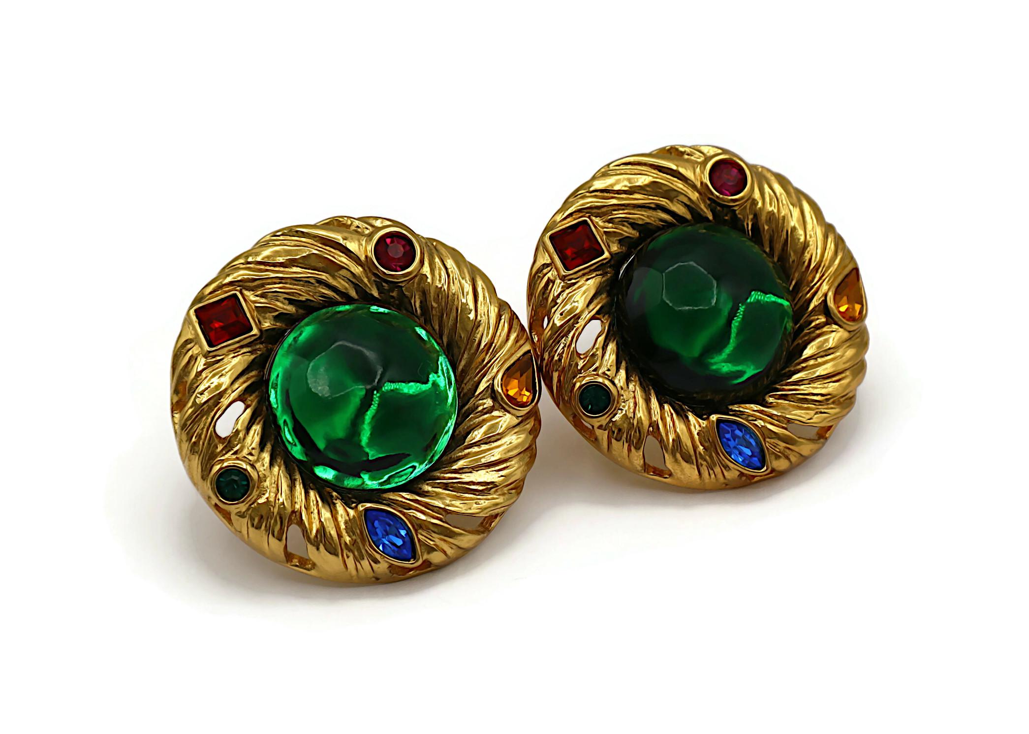 YVES SAINT LAURENT YSL Jewelled Gold Tone Nest Design Clip-On Earrings In Excellent Condition For Sale In Nice, FR