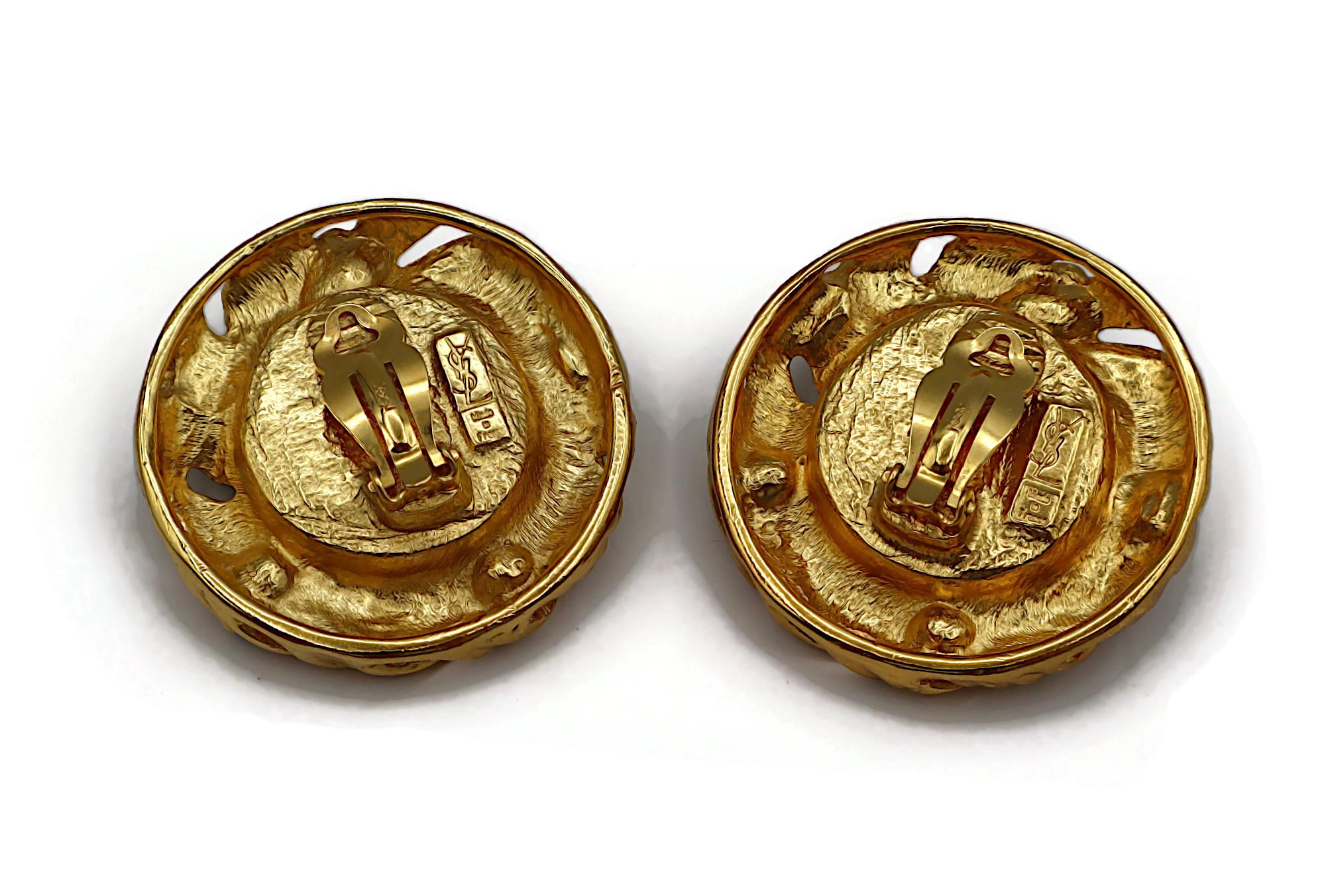 YVES SAINT LAURENT YSL Jewelled Gold Tone Nest Design Clip-On Earrings For Sale 3