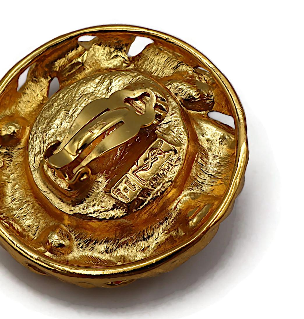 YVES SAINT LAURENT YSL Jewelled Gold Tone Nest Design Clip-On Earrings For Sale 5