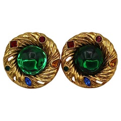 YVES SAINT LAURENT YSL Jewelled Gold Tone Nest Design Clip-On Earrings