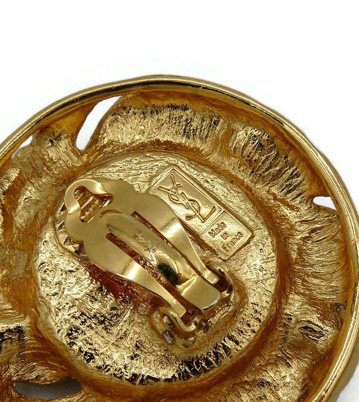 Yves Saint Laurent YSL Jewelled Gold Toned Nest Desgin Clip-On Earrings For Sale 6