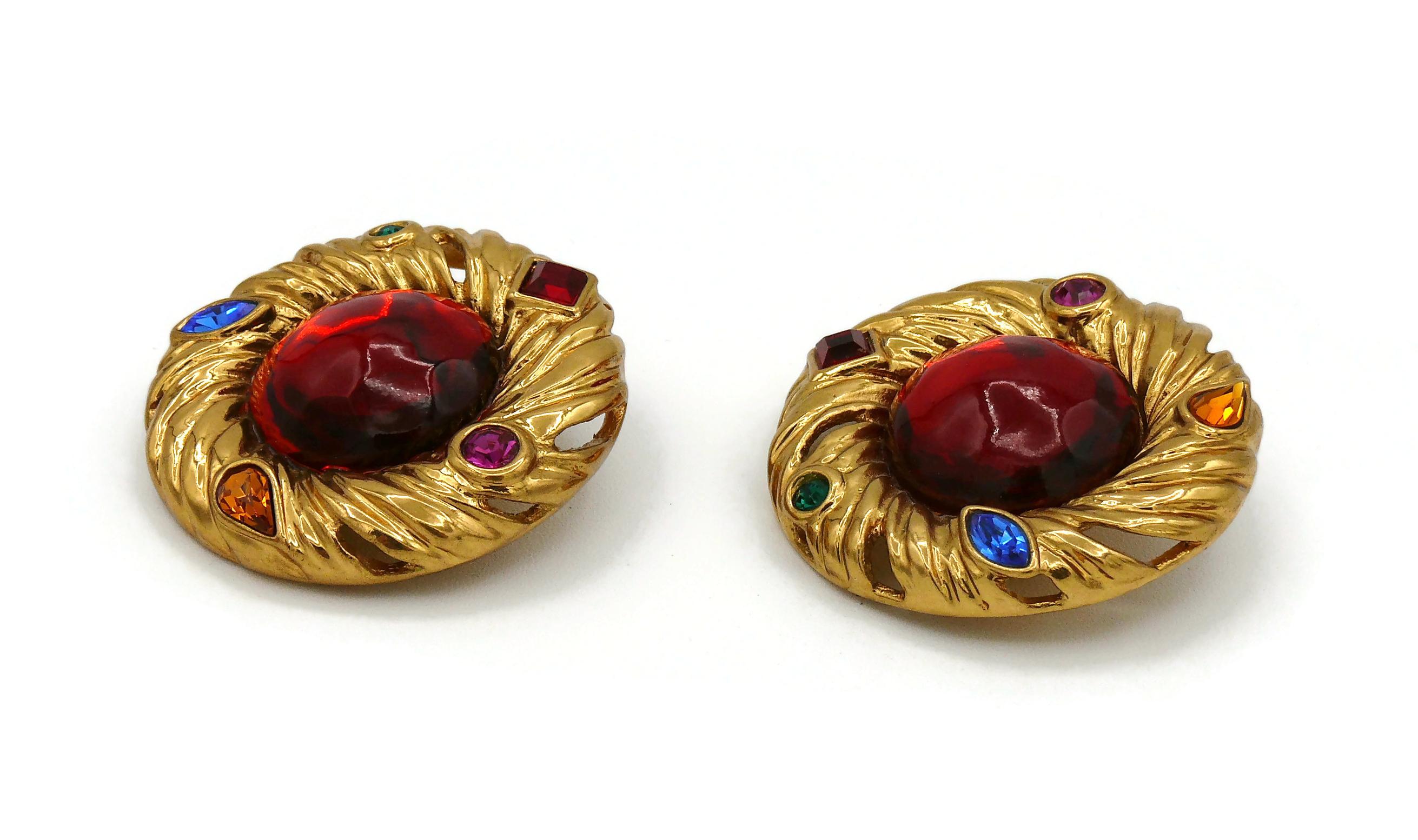 Yves Saint Laurent YSL Jewelled Gold Toned Nest Desgin Clip-On Earrings For Sale 3