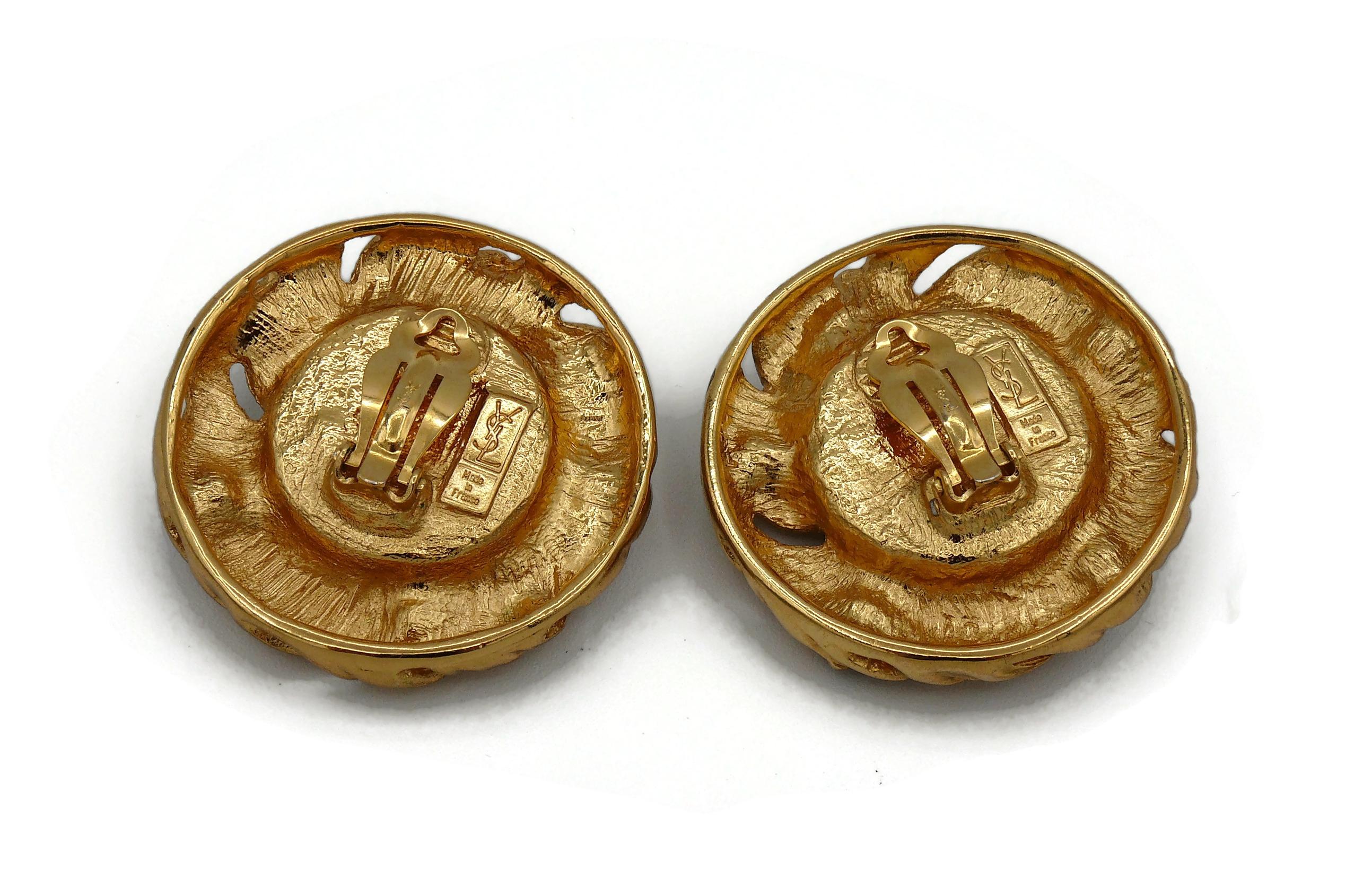 Yves Saint Laurent YSL Jewelled Gold Toned Nest Desgin Clip-On Earrings For Sale 4