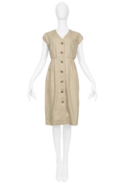 Yves Saint Laurent YSL - Robe de jour en lin kaki