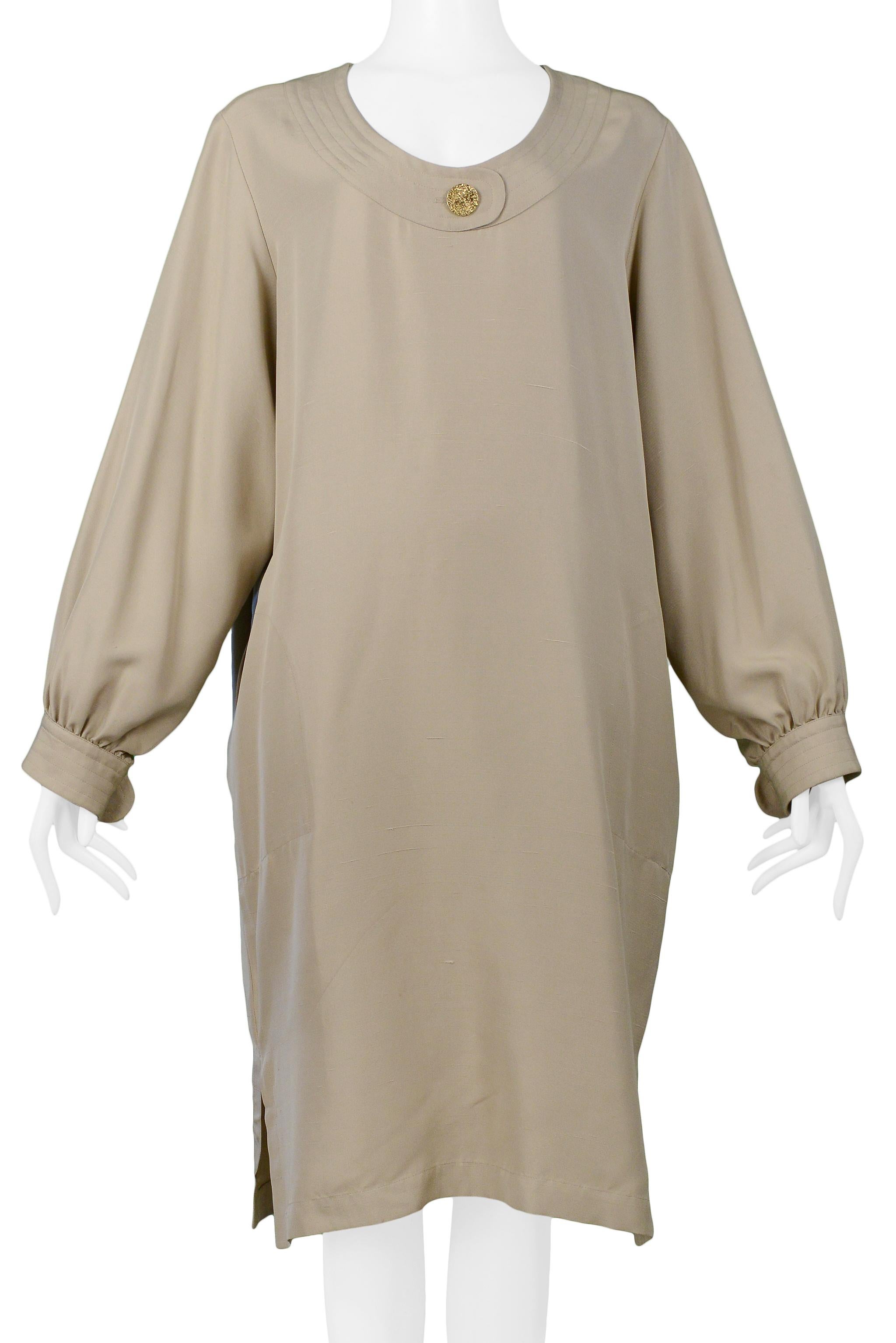 Women's Yves Saint Laurent YSL Khaki Sack dress With Gold Button For Sale