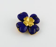 Yves Saint Laurent YSL Lapis Lazuli Glass Cabochon Clover Brooch Pendant