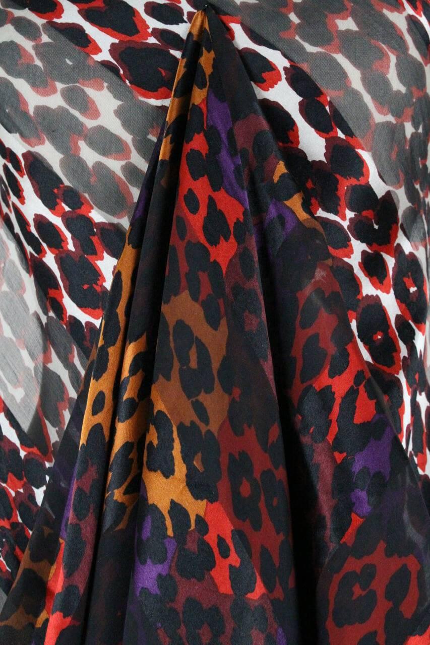 Black Yves Saint Laurent YSL Large Animal Leopard Print Silk Scarf Or Wrap, 1980s For Sale