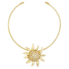 Yves Saint Laurent YSL Large Crystals Sunflower Pendant Collar Choker Necklace