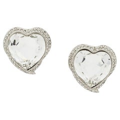 Retro Yves Saint Laurent YSL Large Glass Heart-Shaped Earrings