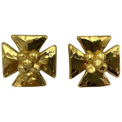 Vintage Yves Saint Laurent YSL Large Gold Earrings