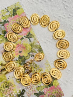 Yves Saint Laurent YSL Large Medallion Swirl Oval Shell Link Belt Long Necklace