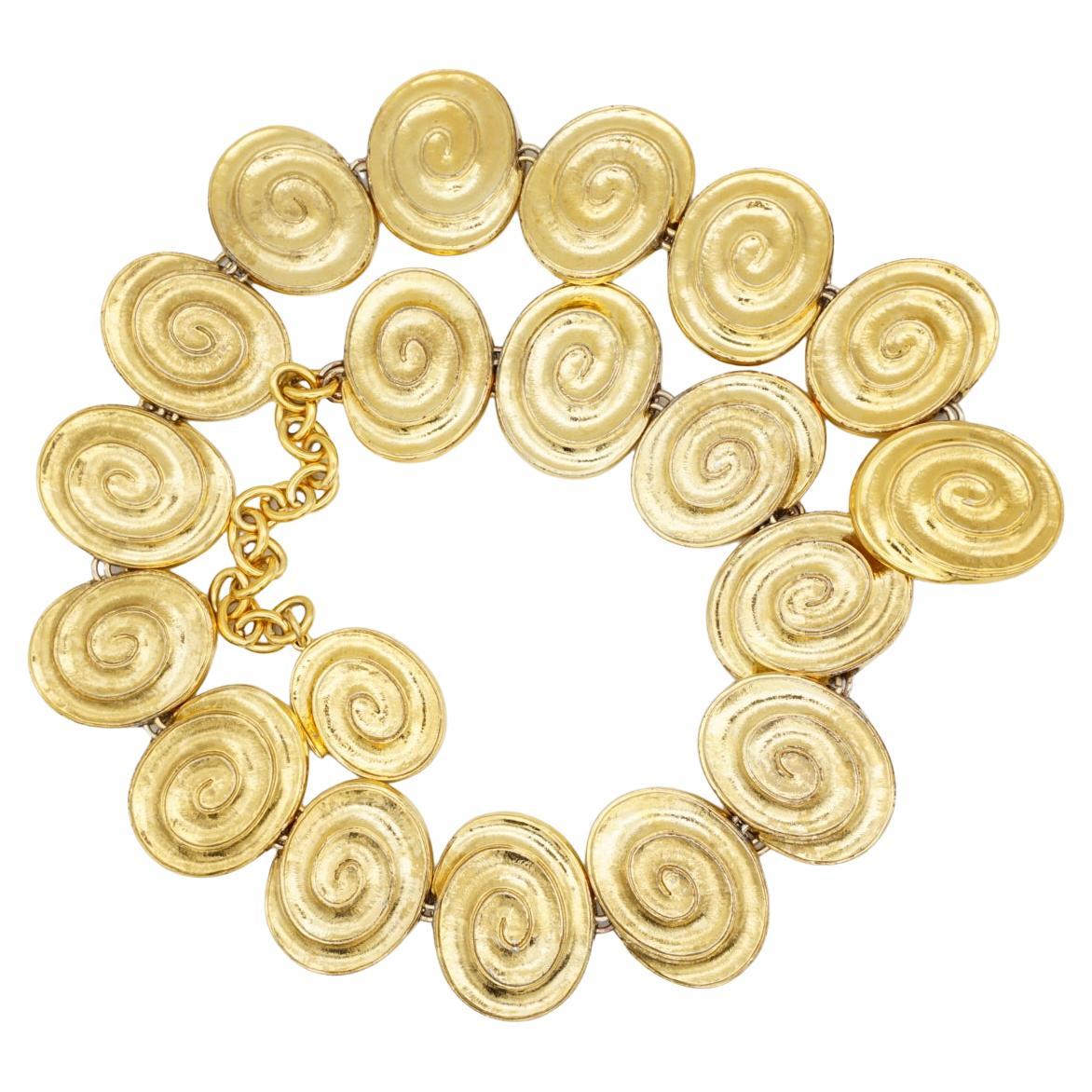 Yves Saint Laurent YSL Large Swirl Oval Shell Medallion Link Belt Long Necklace For Sale
