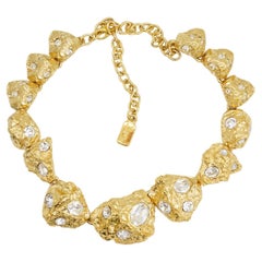 Yves Saint Laurent YSL Lava Gold Crystals Nugget Stones Link Chunky Necklace