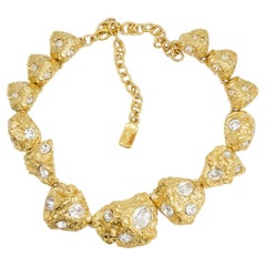 Yves Saint Laurent YSL Lava Gold Crystals Nugget Stones Link Chunky Necklace