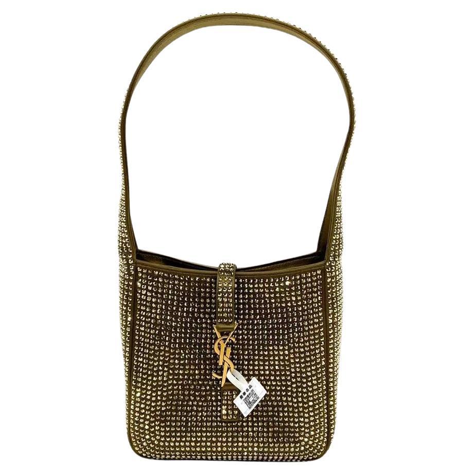 Yves Saint Laurent YSL Le 5 A 7 Hobo Mini Brown Silk Crystals Borsa a tracolla in vendita