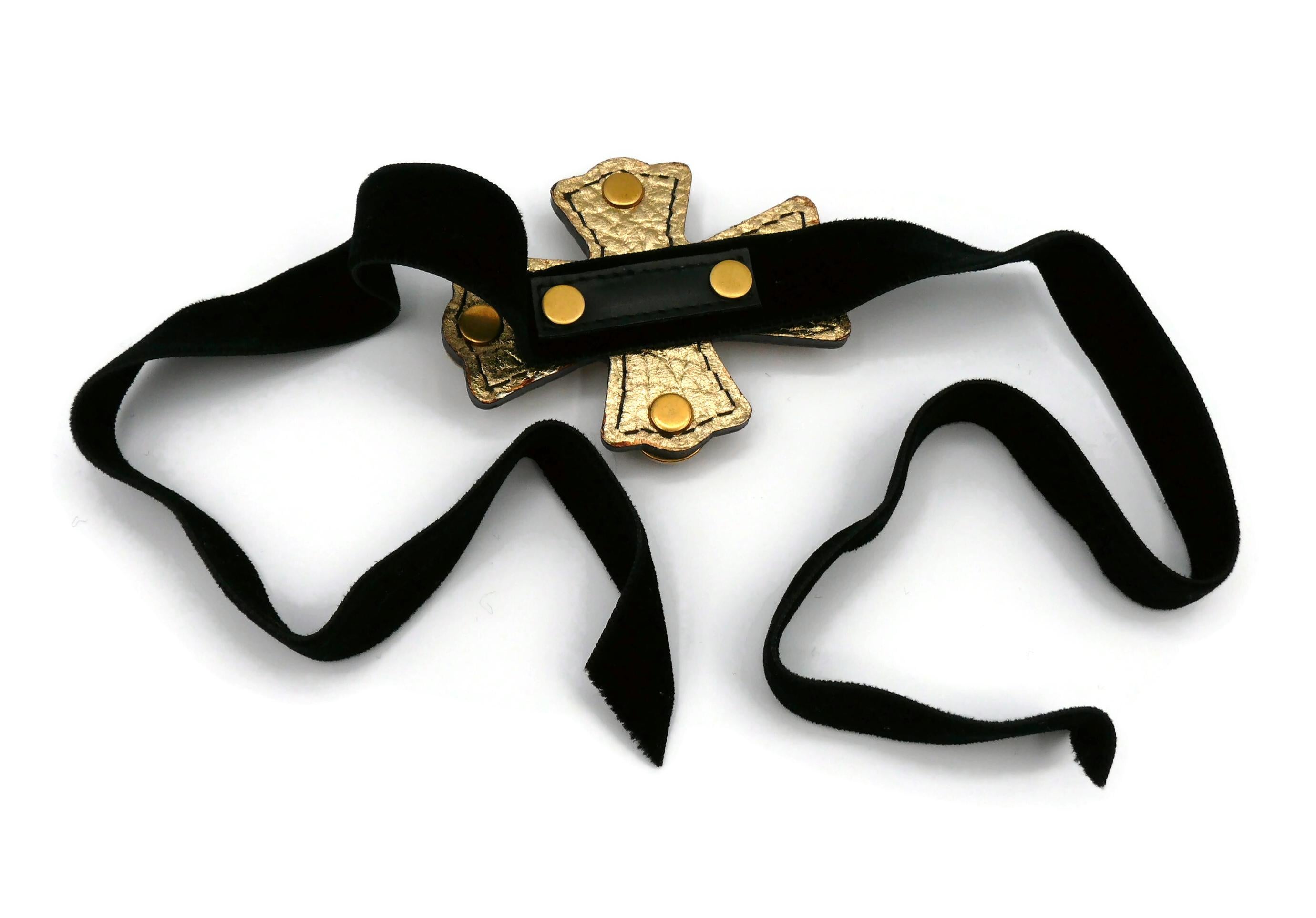YVES SAINT LAURENT YSL Leather Maltese Cross Velvet Choket Necklace 8