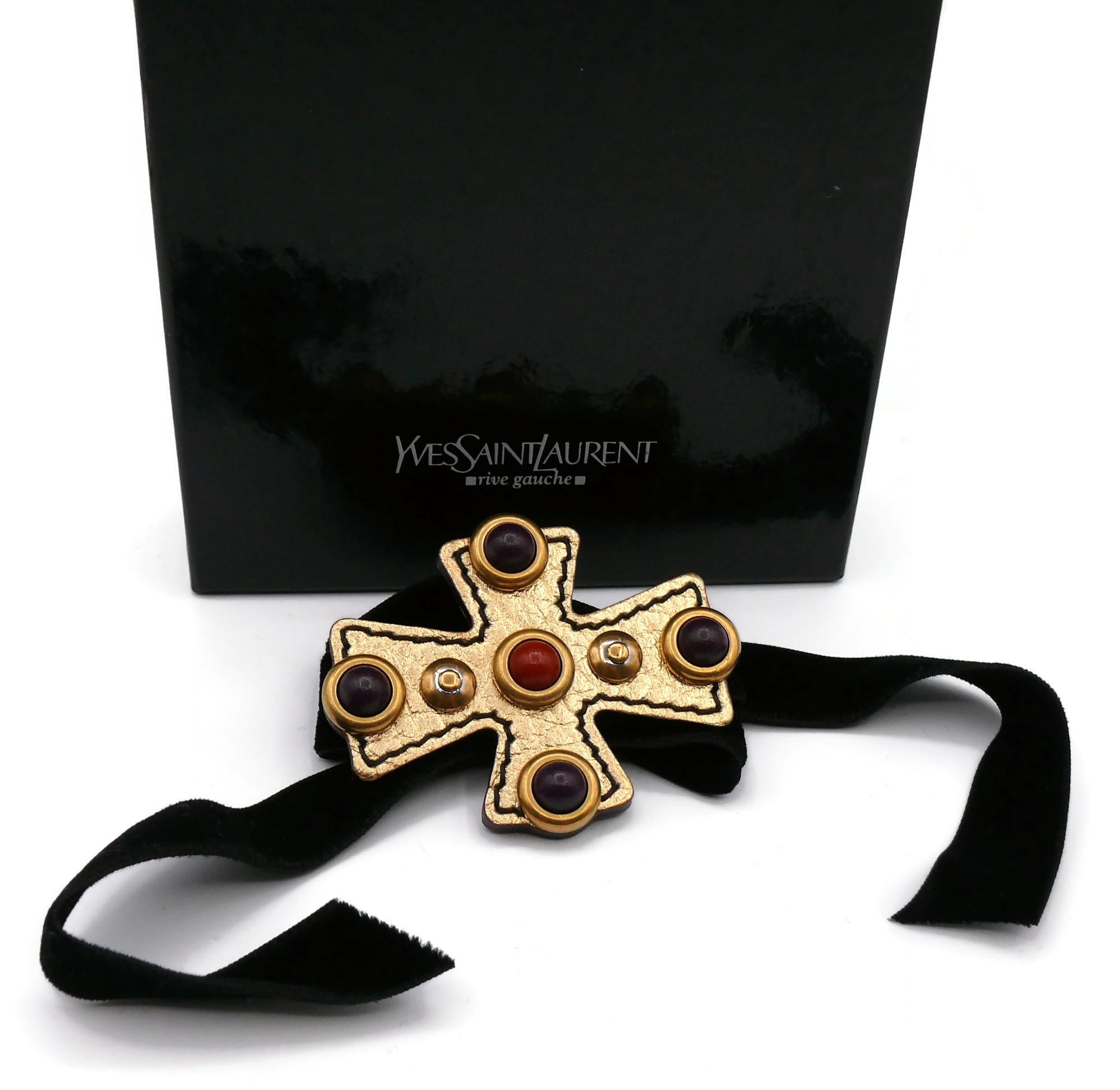 YVES SAINT LAURENT YSL Leather Maltese Cross Velvet Choket Necklace In Excellent Condition In Nice, FR