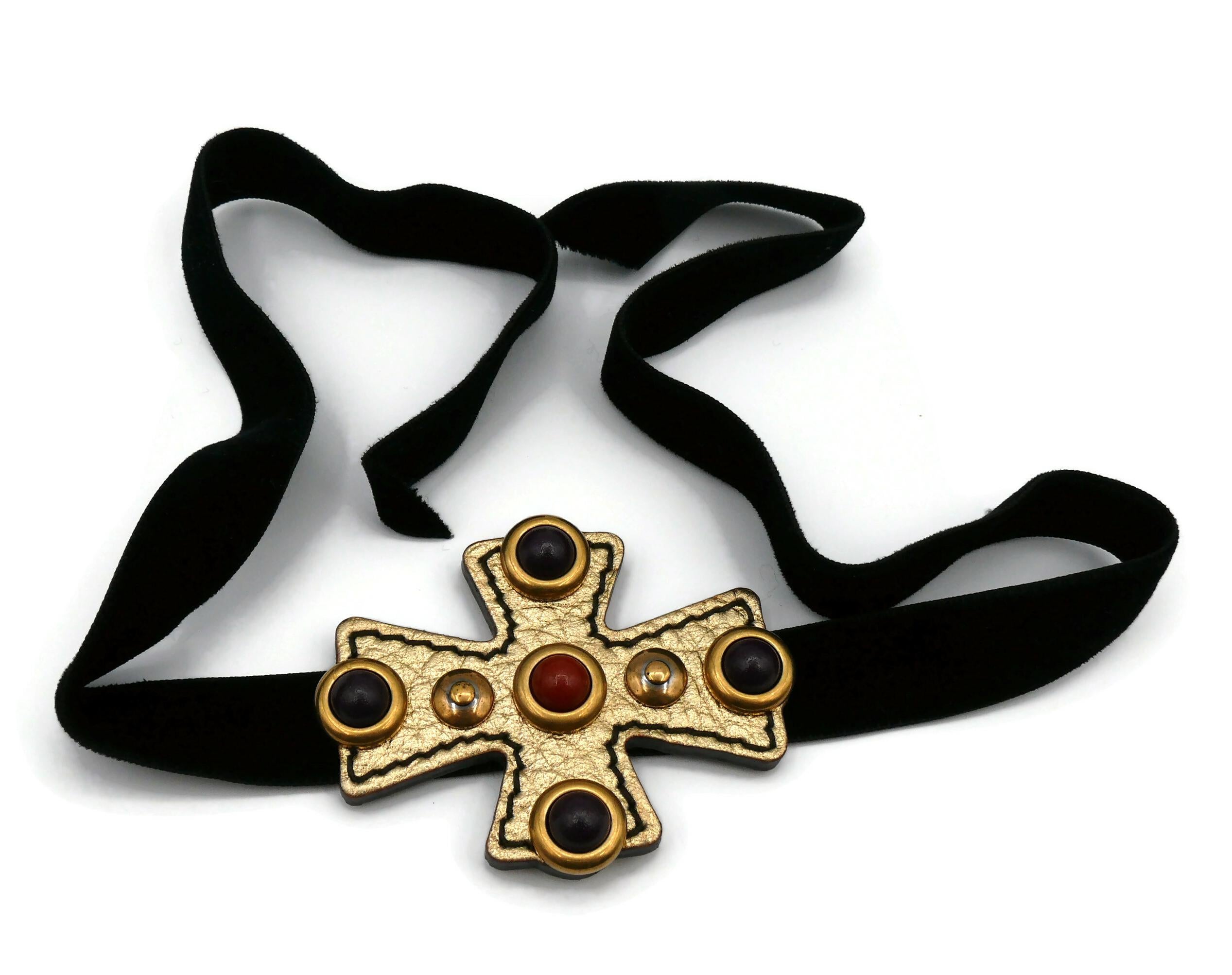 Women's YVES SAINT LAURENT YSL Leather Maltese Cross Velvet Choket Necklace