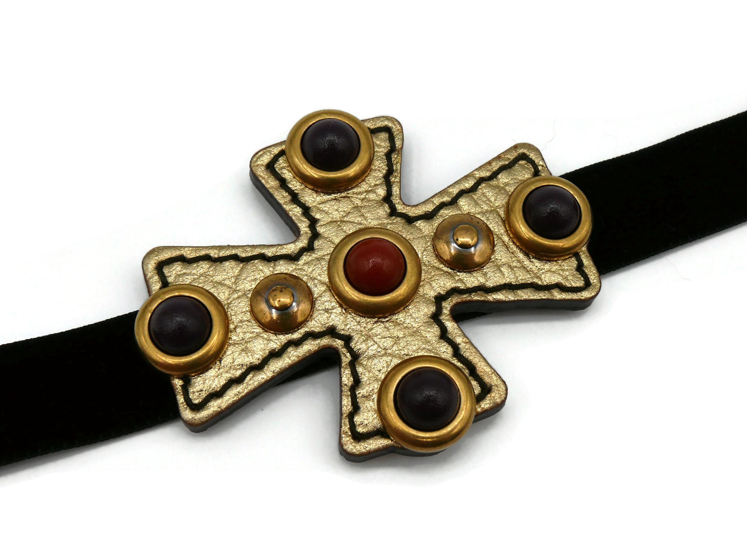 YVES SAINT LAURENT YSL Leather Maltese Cross Velvet Choket Necklace 3
