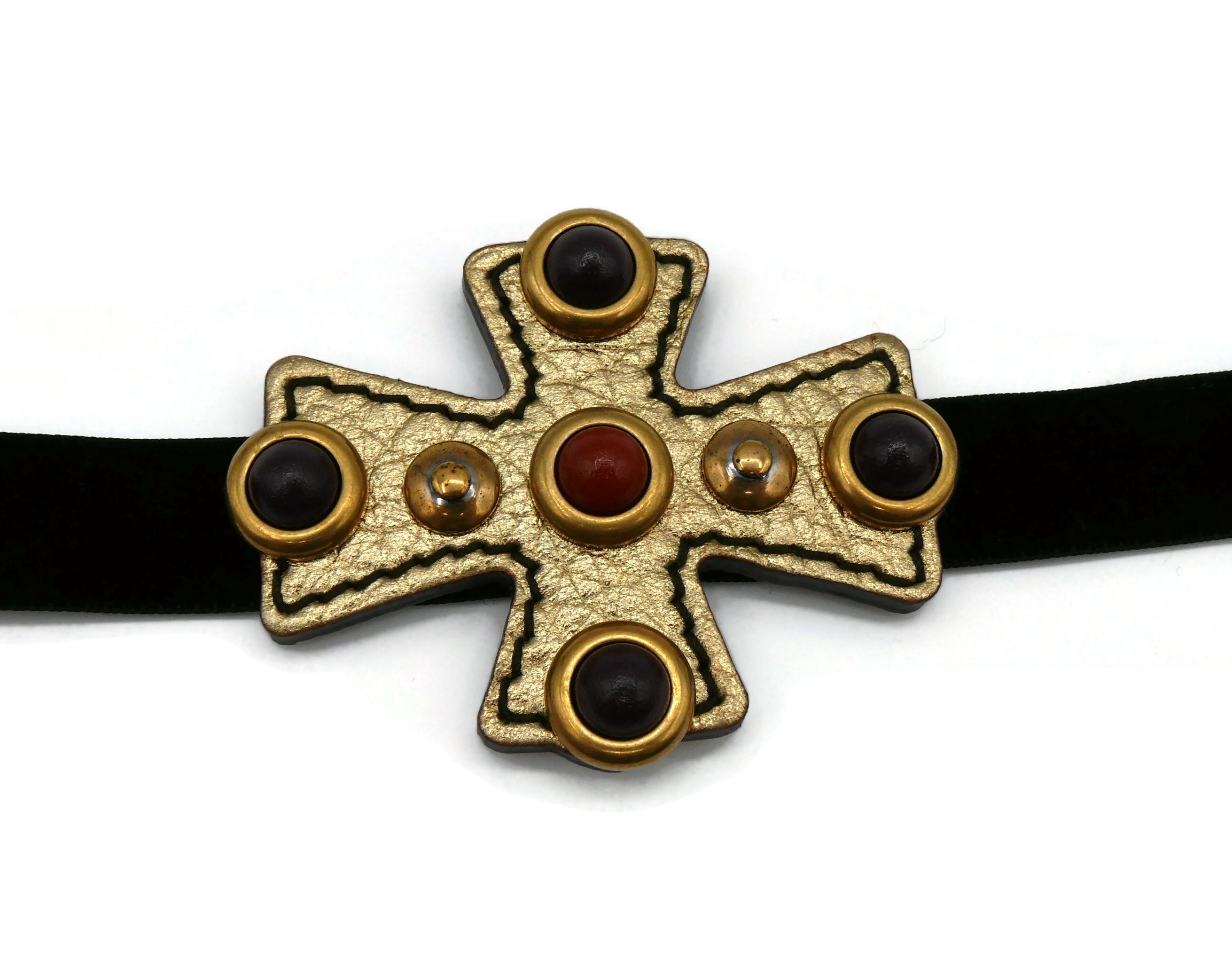YVES SAINT LAURENT YSL Leather Maltese Cross Velvet Choket Necklace 4