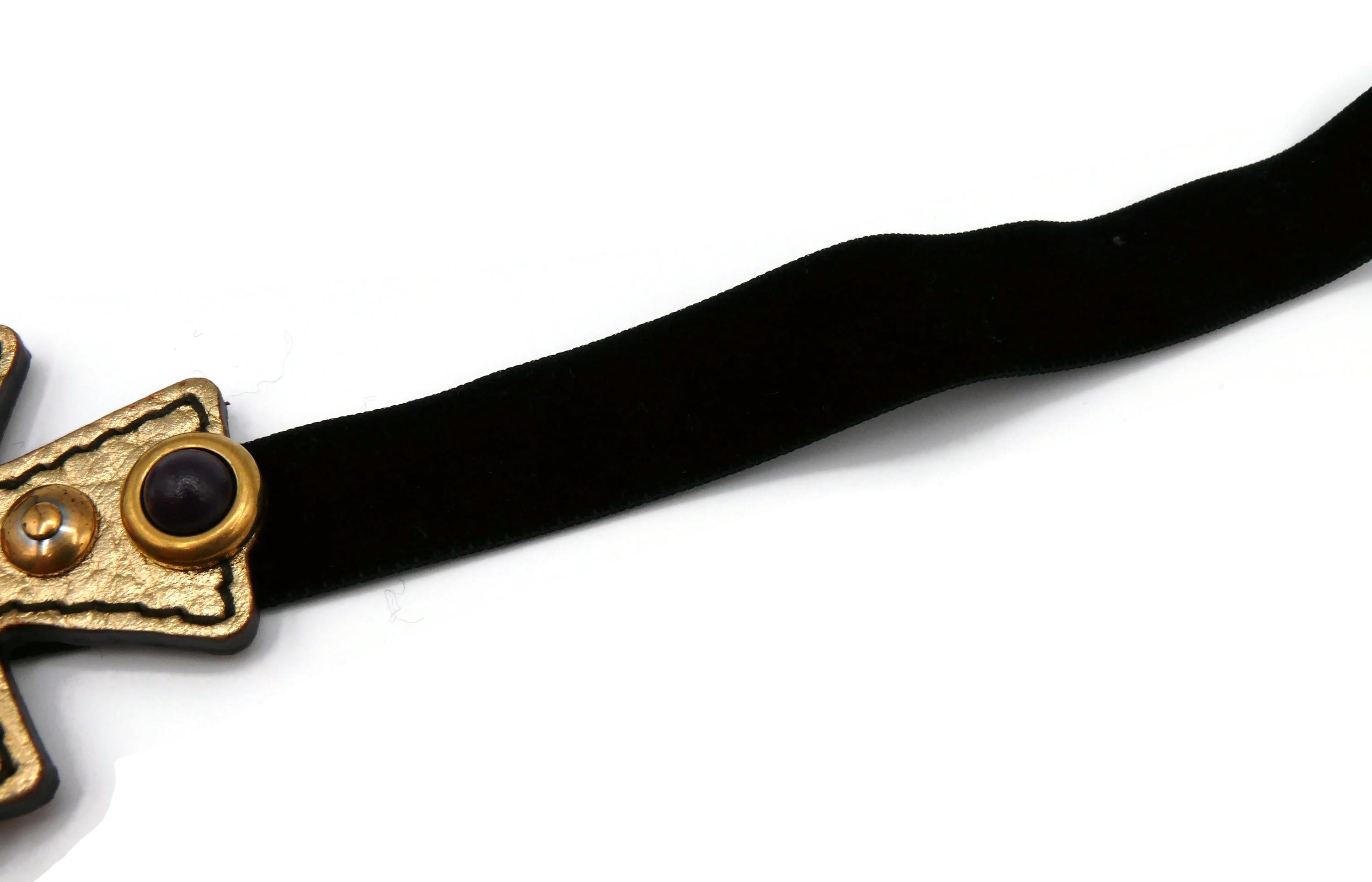 YVES SAINT LAURENT YSL Leather Maltese Cross Velvet Choket Necklace 5