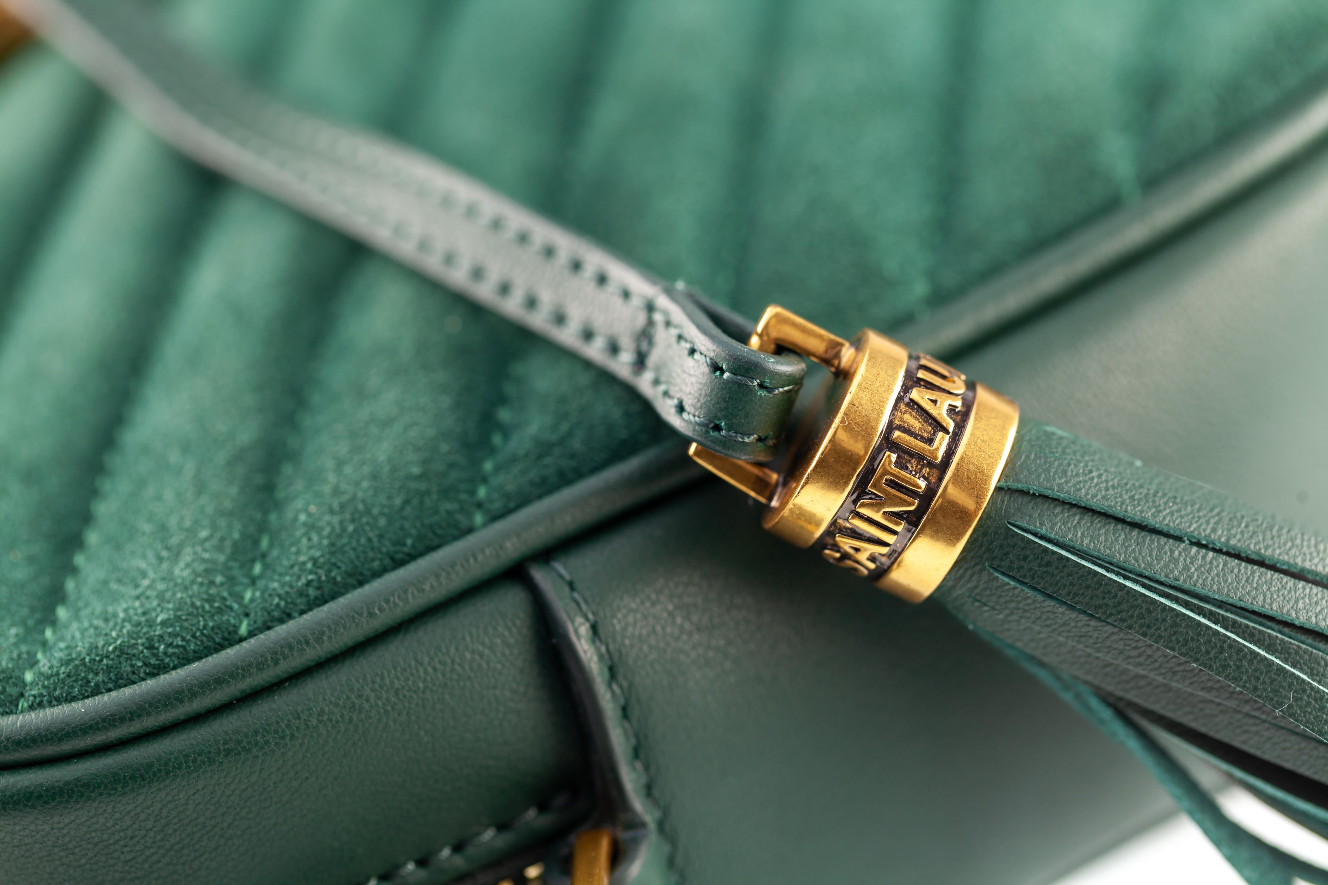 Yves Saint Laurent YSL Leather Suede Lou Camera Bag Vert Force w/ Dust Bag In Excellent Condition In Sherman Oaks, CA