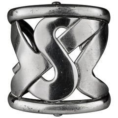 Yves Saint Laurent YSL Logo Silver Cuff Bracelet