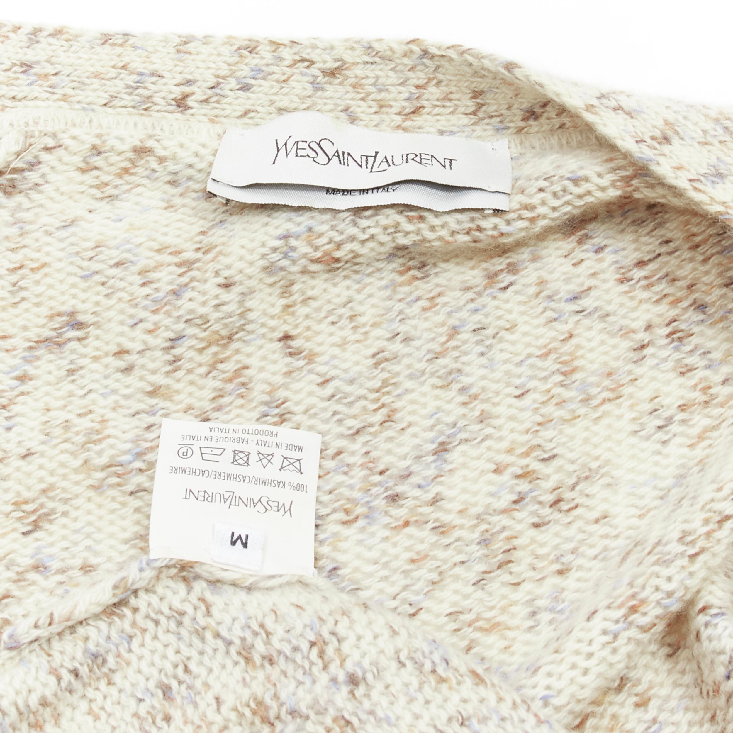 YVES SAINT LAURENT YSL logo speckle grey 100% cashmere cardigan M 7