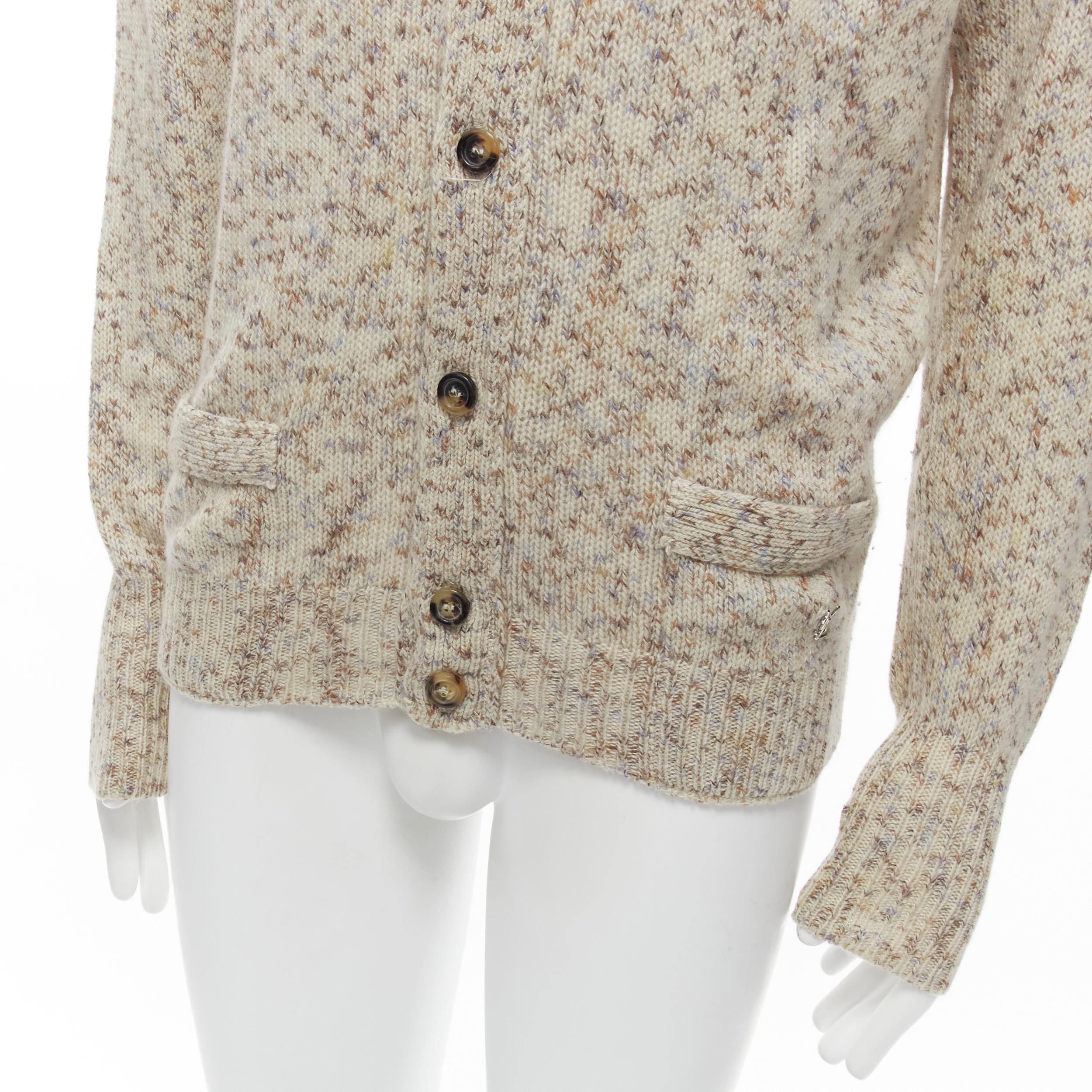 YVES SAINT LAURENT YSL logo speckle grey 100% cashmere cardigan M 5
