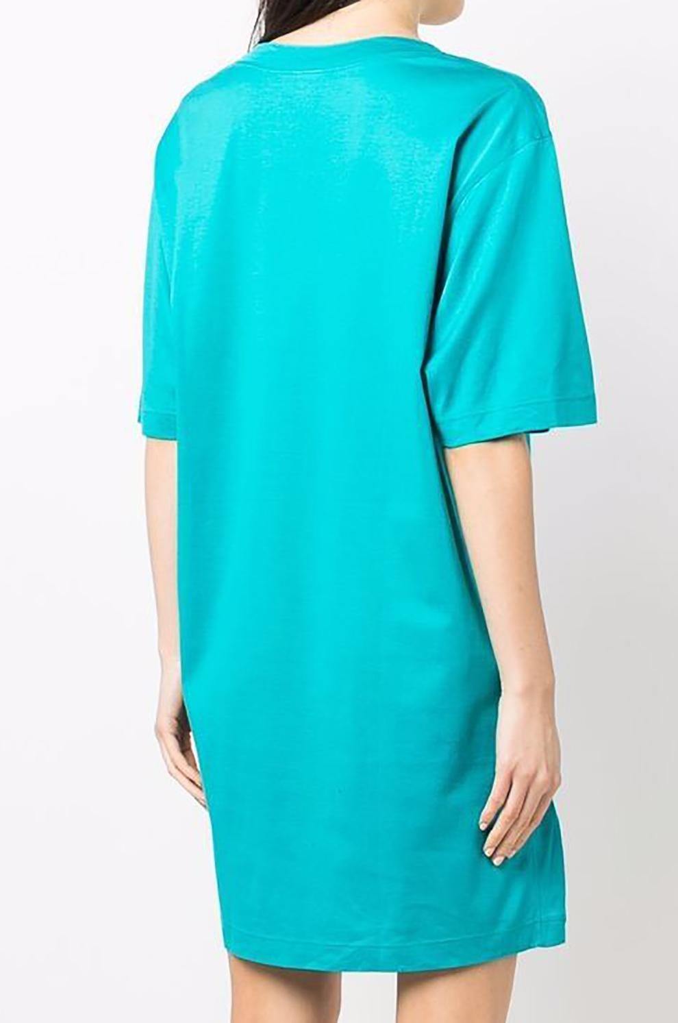 Women's  Yves Saint Laurent YSL Logo Turquoise Cotton Dress  For Sale