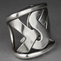 Yves Saint Laurent YSL Logo Wide Silver Cuff Bracelet