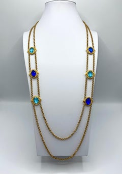 Yves Saint Laurent, YSL Long Double Necklace with Blue Stones