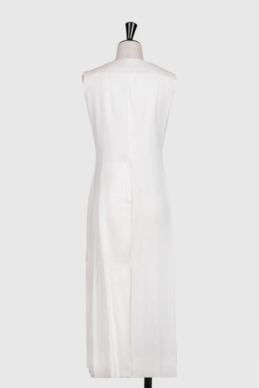 Gray TED LAPIDUS PARIS Long Safari-Style Off-White Silk Mix Vest Dress, 1960s/1970s