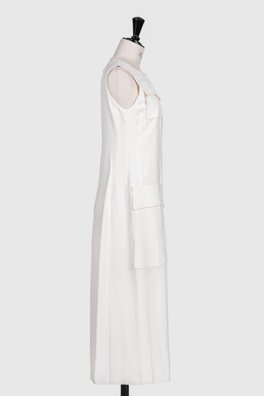TED LAPIDUS PARIS Long Safari-Style Off-White Silk Mix Vest Dress, 1960s/1970s In Excellent Condition In Munich, DE