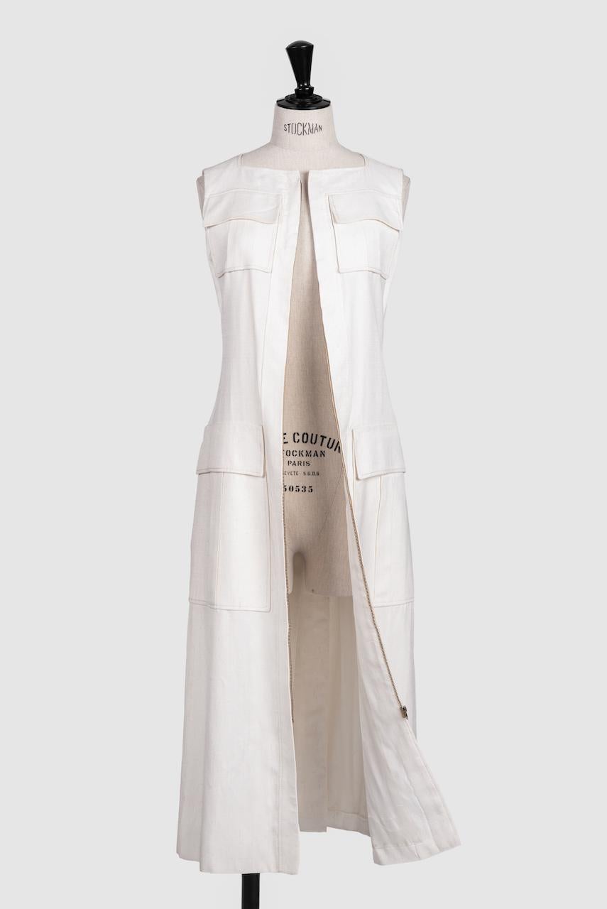 TED LAPIDUS PARIS Long Safari-Style Off-White Silk Mix Vest Dress, 1960s/1970s 1