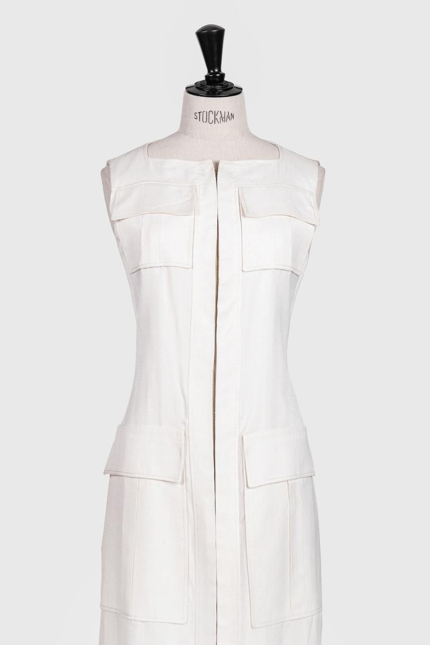 TED LAPIDUS PARIS Long Safari-Style Off-White Silk Mix Vest Dress, 1960s/1970s 3