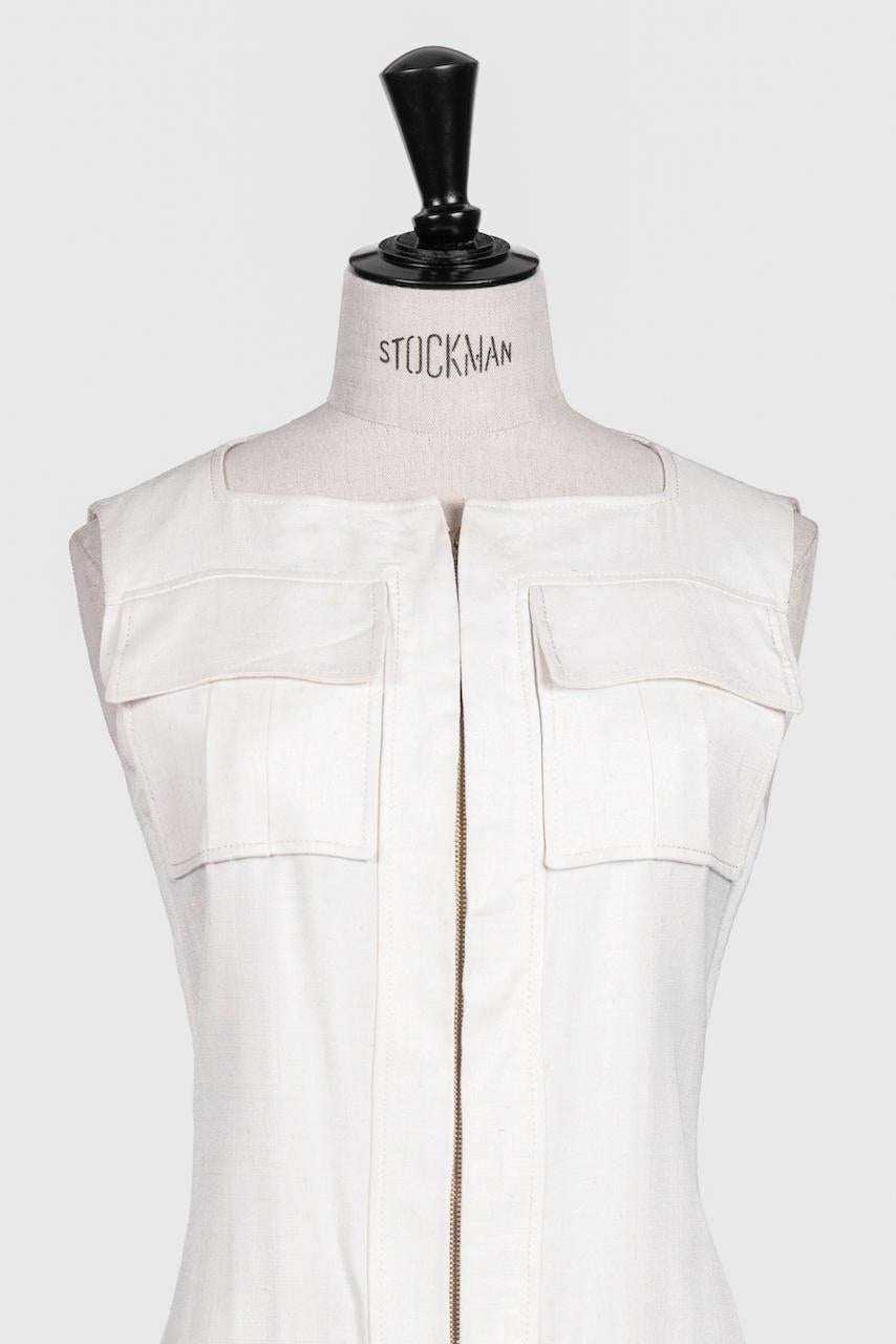 TED LAPIDUS PARIS Long Safari-Style Off-White Silk Mix Vest Dress, 1960s/1970s 4