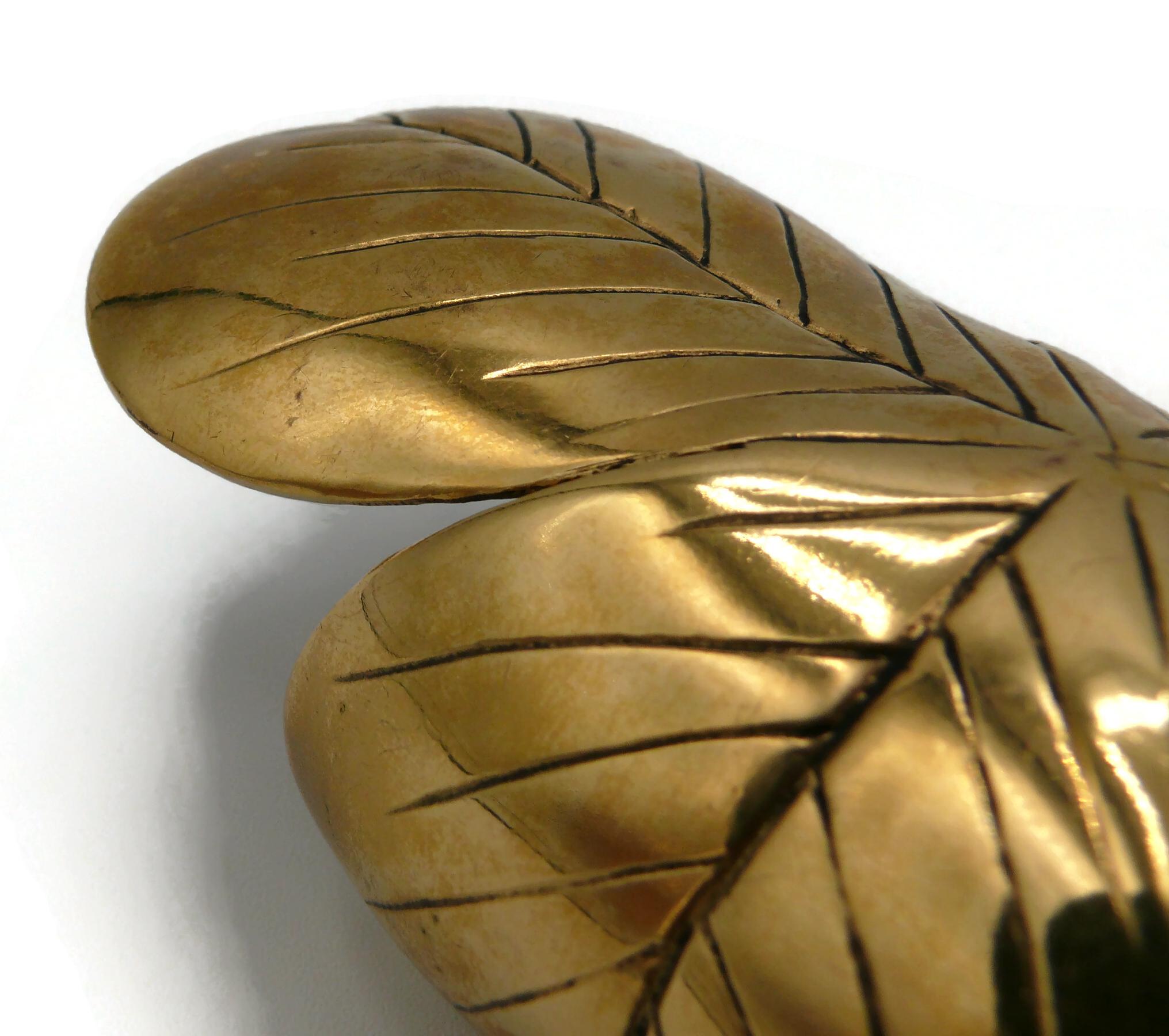 YVES SAINT LAURENT YSL Massive Gold Tone Four Leaf Cuff Bracelet For Sale 5