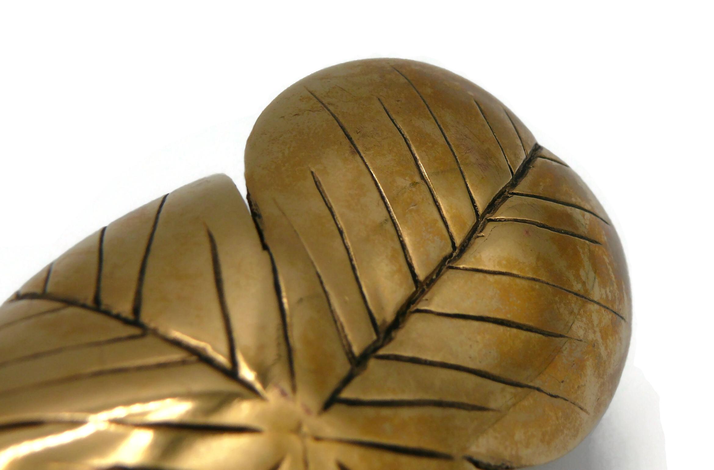 YVES SAINT LAURENT YSL Massive Gold Tone Four Leaf Cuff Bracelet For Sale 7