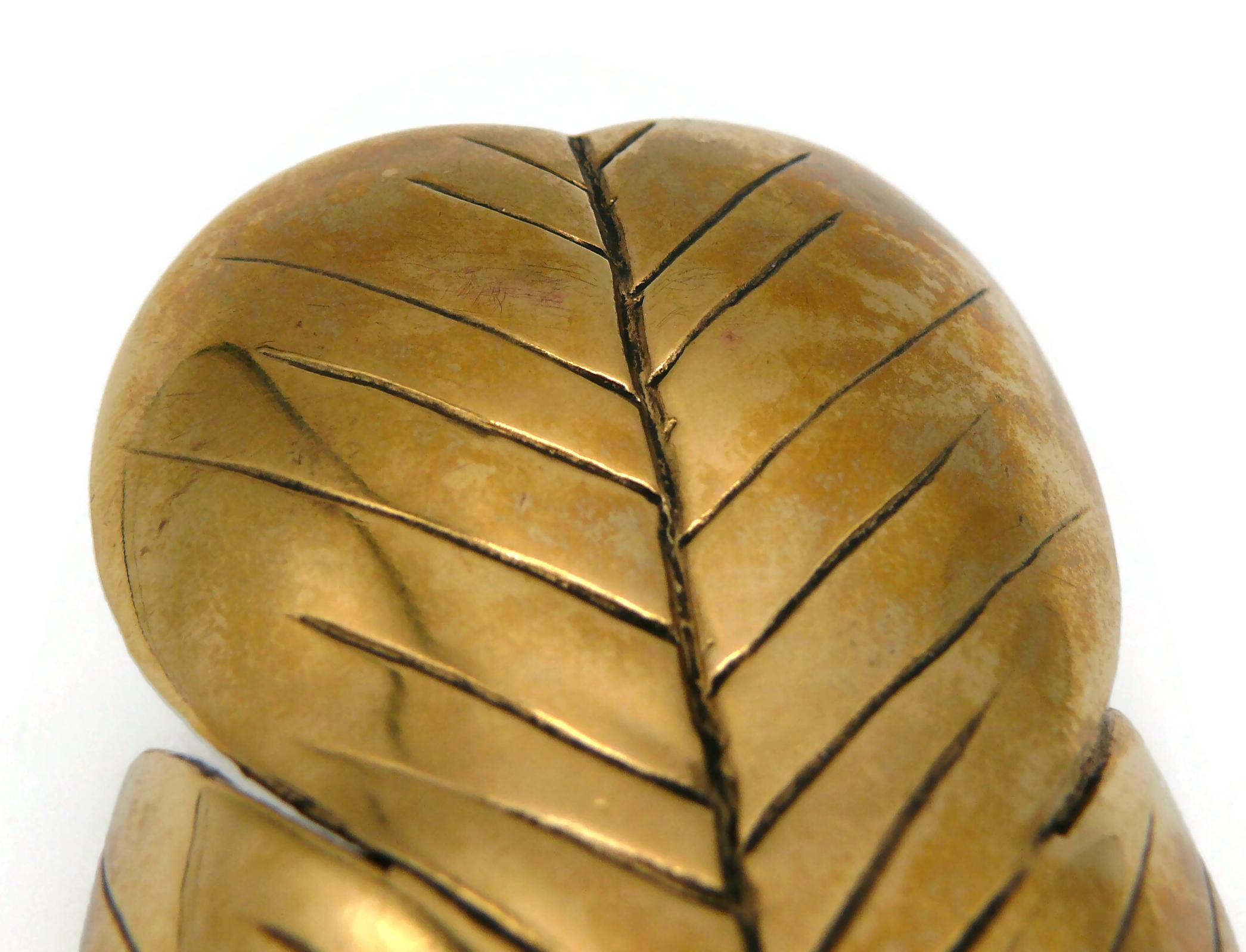 YVES SAINT LAURENT YSL Massive Gold Tone Four Leaf Cuff Bracelet For Sale 9
