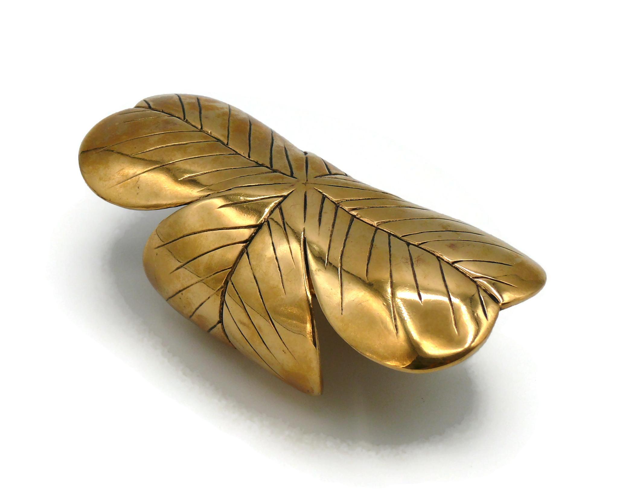 Women's YVES SAINT LAURENT YSL Massive Gold Tone Four Leaf Cuff Bracelet For Sale