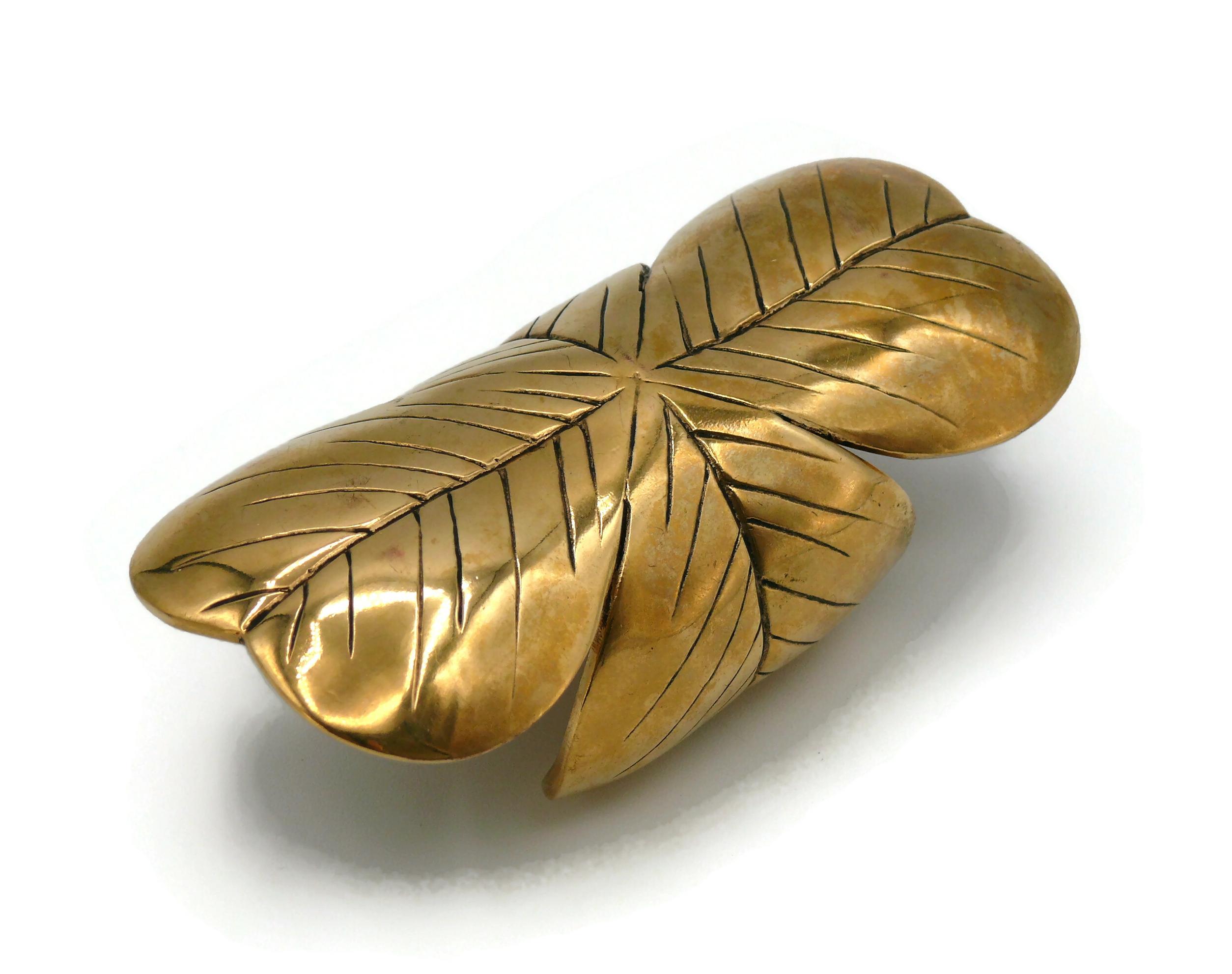 YVES SAINT LAURENT YSL Massive Gold Tone Four Leaf Cuff Bracelet For Sale 1