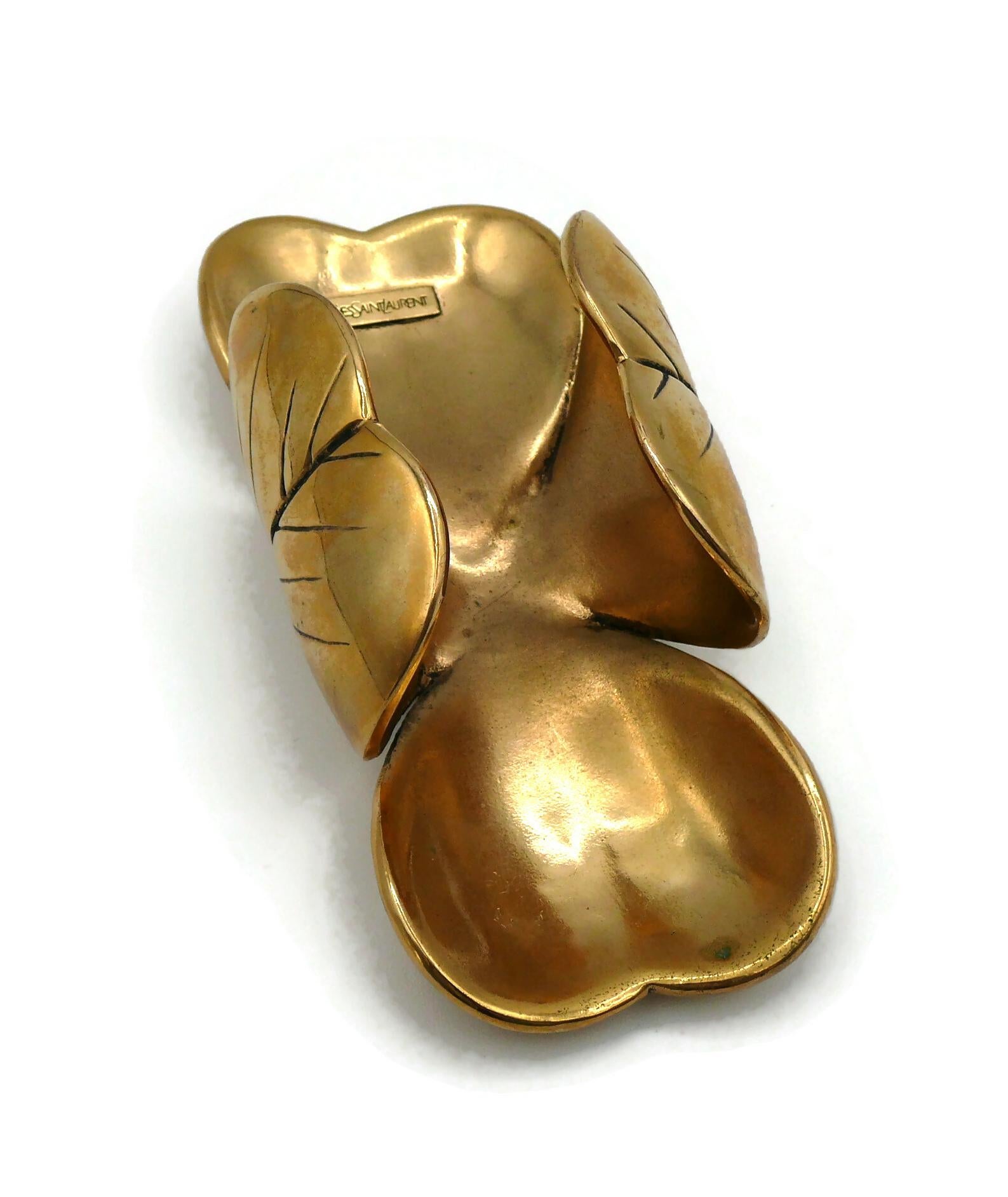 YVES SAINT LAURENT YSL Massive Gold Tone Four Leaf Cuff Bracelet For Sale 2